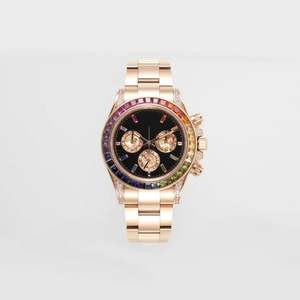 Reloj Mecánico Cronógrafo de Alta Calidad al por Mayor, Acero Inoxidable 904L, ETA 4130, con Gemas de Arcoíris y Diamantes - Product Image 3