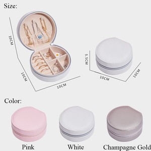 Custom Logo Portable Round PU Leather Jewelry Carrying <b>Case</b> with Mirror Multi Compartment <b>Earring</b> Ring Necklace Storage Box - Product Image 3