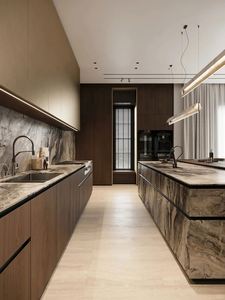 Châu Âu thông minh Modular bếp đảo bảng đá cẩm thạch gỗ kết thúc đúc sẵn MDF lưu trữ chìm tùy chỉnh MDF nhà bếp tủ - Product Image 4