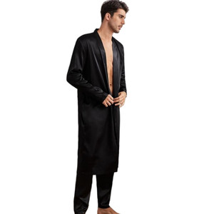 Ensemble de Robes et pantalons de luxe pour hommes, couleur unie, ceinture personnalisée, Robes longues tissées en Satin de soie, Robe de bain Longue - Product Image 4