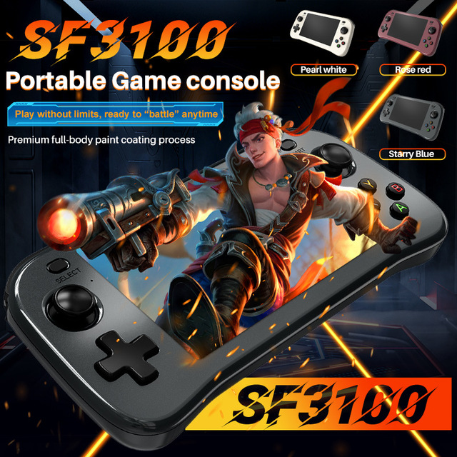 SF3100 Handheld Game Console: 5-inch Large Screen, Dual Joysticks, Portable, Classic Retro Style
