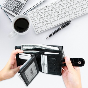 For Custom Genuine Leather RFID Zipper Anti-Theft Chain Wallet with Coin Pocket Short Unisex - Product Image 6