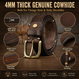 Factory Custom Logo 4mm Thick <strong>Vintage</strong> Luxury Full Grain Cowhide Men's Genuine Leather <strong>Belt</strong> With Solid Brass Buckle - Product Image 2