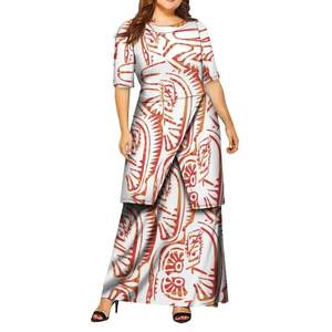 Robes décontractées maxi bohèmes à imprimé numérique de haute qualité, ensemble deux pièces à ourlet irrégulier et demi-manches, taille haute, motif floral pour femmes - Product Image 2