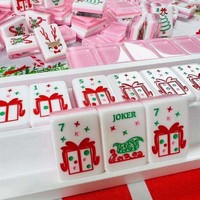 Tuiles de Mahjong en Acrylique Artisanales de Noël, Style Américain, Chiffres Anglais, Cadeau Créatif Personnalisé, Divertissement pour 3 à 4 Joueurs