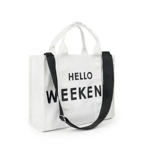 Wholesale Custom Production 100 Pcs Reusable Women's Fashion Tote Bag Cotton Canvas Leather Handle Customizable Shopping Bags