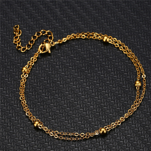 <span class=keywords><strong>Tobillera</strong></span> de doble capa para mujer, pulsera de tobillo Simple con cuentas, joyería de moda, tobilleras de acero inoxidable - Product Image 2