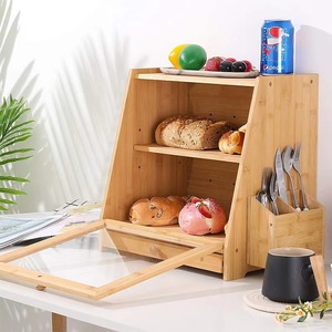 Bamboo Desktop Bread Box 15x9.8x14.6 Inch Double Drawer Storage With Adjustable Shelf For Home <b>Kitchen</b> Use - Product Image 4