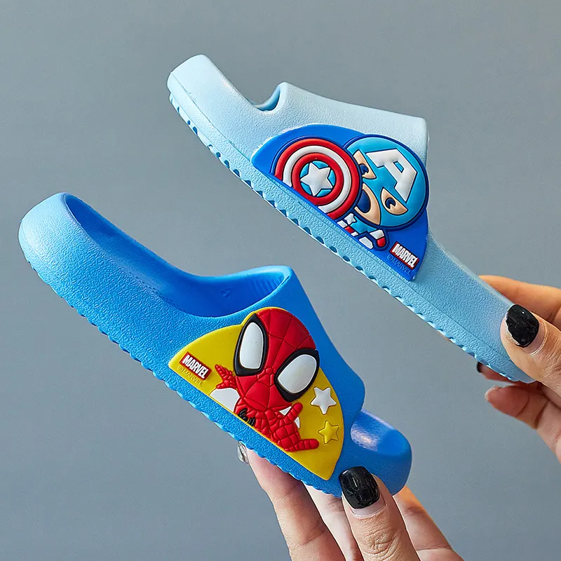 소프트 EVA 플랫 키즈 슬리퍼 멋진 만화 스파이더 맨 마블 신발 인쇄 안티 냄새 야외 비치 샌들 도매 어린이 신발