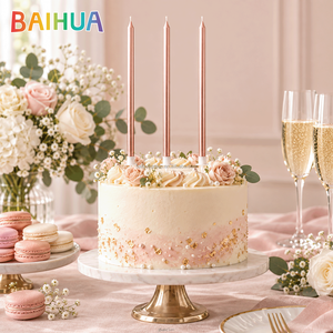 Bougies longues coniques couleur or <span class=keywords><strong>champagne</strong></span> en gros, en cire de paraffine métallisée lisse, avec boîte en kraft PVC personnalisée pour mariage et fête - Product Image 1