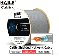Cable de Red CAT5e FTP HT6608, Cobre Puro Libre de Oxígeno de 0.5mm, Blindaje Simple, Compatible con Alimentación POE, Gris, 305m por Caja