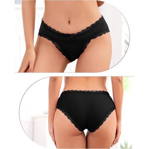 Lot de 5 culottes hipster pour femme en mélange de coton et dentelle, taille mi-haute, respirantes, confortables et extensibles - Product Image 2