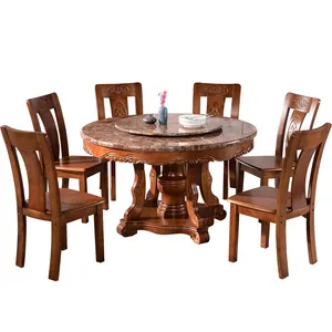 Mesa de jantar de mármore com mesa rotativa, moderna, simples, mesa redonda de madeira sólida