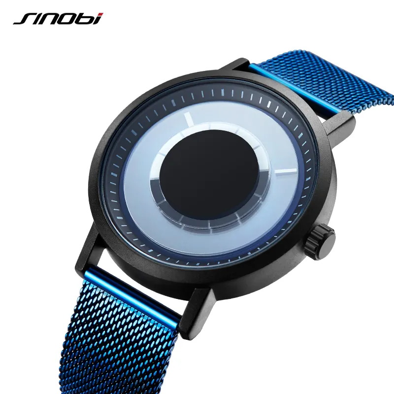 SINOBI นาฬิกาควอทซ์ของผู้ชาย,นาฬิกาแนวลำลองสีฟ้าหน้าปัดซิลิโคนของแท้หน้าจออะนาล็อกขนาดใหญ่กันน้ำปี9800