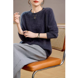 Maglione comodo a girocollo da <span class=keywords><strong>donna</strong></span> in tinta unita Casual maglieria quotidiana da <span class=keywords><strong>donna</strong></span> - Product Image 4