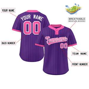 Maillot de softball personnalisé à rayures violettes et roses, authentique, à deux boutons - Product Image 2