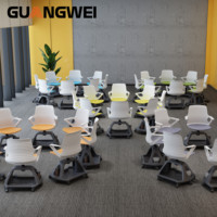 Bureau et chaise d'étudiant au design moderne, meubles de classe durables en métal mobiles avec tablette d'écriture pour le bureau et la formation