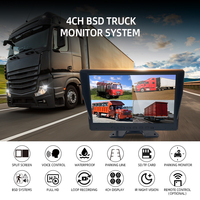 Wemaer 10,1 "Pantalla táctil 4 Sistema de cámara de seguridad de monitoreo dividido Detección activa de punto ciego BSD Sistema de cámaras de camión de 4 canales