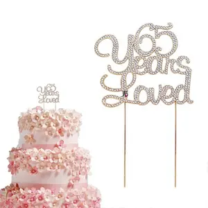 65 anos amado cristal bolo topper para decoração, aniversário ou 65 anos casamento aniversário strass decoração de festa de metal ouro rosa