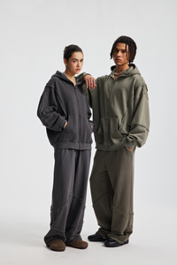 Sweat à capuche unisexe automne-hiver, nouveau modèle, avec empiècements, effet vieilli, zippé, teint et lavé, vente en gros, logo personnalisé, couleur, 100% coton, coupe oversize - Product Image 4