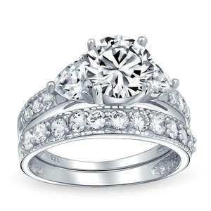 Set di Anelli di Fidanzamento e Matrimonio in Argento Sterling con Cuore <span class=keywords><strong>Solitario</strong></span> in Zirconia Cubica 3A - Product Image 2