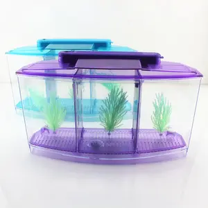 Lumière LED Aquarium acrylique trois fentes Betta Aquarium Triple arc combat Isolation trappe race boîte bleu violet