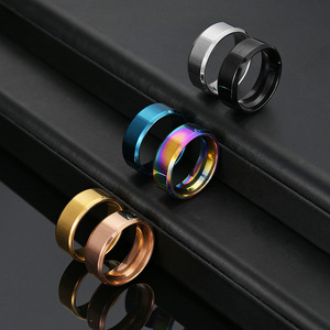 Bagues unies en acier inoxydable gravées, plaquées or 18 carats, argent, noir, bleu, arc-en-ciel, bijoux de fiançailles modernes pour homme - Product Image 2