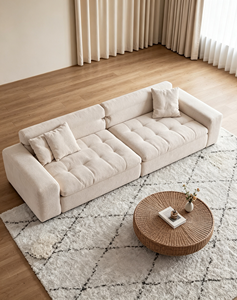 Sofá Minimalista de Tres Plazas con Respaldo Acolchado y Brazos Acolchados, Patas de Madera, Muebles Tapizados para Sala de Estar - Product Image 2