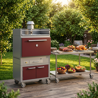 Matériel de grillade commercial : Four de grillade à charbon de bois vertical mobile Josper Grill pour steakhouse, avec porte rouge à bascule, style brésilien