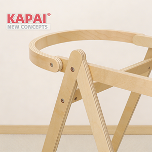 Soporte de madera natural para cesta Moisés, trapezoidal, plegable, con base oscilante estable y anillo curvo para bebés recién nacidos. - Product Image 5