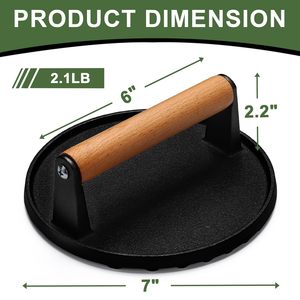 Prensa para Tocino <span class=keywords><strong>de</strong></span> Hierro Fundido <span class=keywords><strong>de</strong></span> Grado Alimenticio, Prensa para Asar Profesional con Mango Ergonómico <span class=keywords><strong>de</strong></span> Madera para Paninis y Sándwiches - Product Image 2