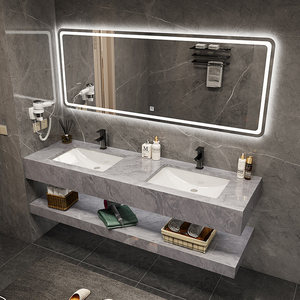 Miroir intelligent de luxe moderne, miroir de salle de bain mural avec double vasque, léger pour hôtel et appartement - Product Image 2