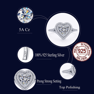 Женское обручальное кольцо в форме сердца, 925 из чистого серебра - Product Image 3