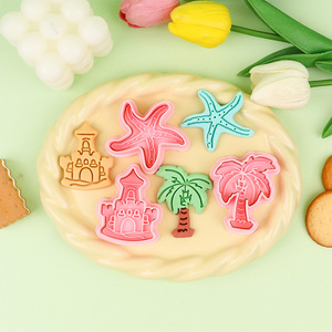 Moule à biscuits en plastique série Plage, motifs 3D dessin animé (noix de coco, étoile de mer, château de <span class=keywords><strong>sable</strong></span>), écologique, pour pâte à modeler DIY et fêtes - Product Image 4