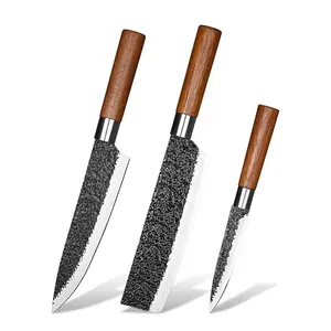 Asiakey الفولاذ المقاوم للصدأ غير عصا طلاء 3 قطعة طقم السكاكين بما في ذلك حلل جرانيت المغناطيسي صخرة لإحماء السكين