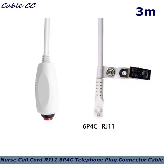 Nurse Call Cord RJ11 6P4C Telephone Plug Connector Cable with Bed Sheet Clip for Nurse Station Universal Replacement Call Cord