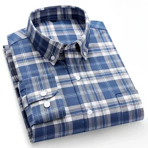 Nouveauté : Chemises à manches longues pour hommes en taille plus 7XL, 100% coton Oxford, décontractées élégantes, respirantes, printemps, vintage, à carreaux - Product Image 6
