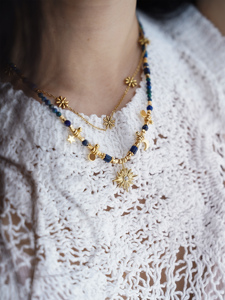JoJo قلادة اللازورد الطبيعية مطرزة بالخرز مجوهرات علم التنجيم البوهيمي خمر مع الشمس والقمر سحر قلادة قابلة للتعديل للحفلات - Product Image 5