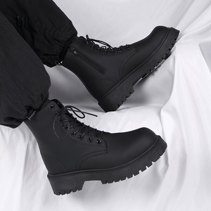 Men 2026 New Spring Black British Style Motorcycle <b>Work</b> <b>Boots</b> High Top Soft <b>Leather</b> Waterproof Casual <b>Leather</b> <b>Boots</b> - Product Image 1
