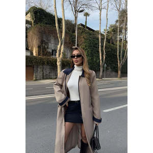 Gabardina de Mujer Modelo Aldabella con Estampado a Cuadros, para Primavera, Relleno de Algodón, Cierre con Cinturón y Decoración de Botones - Product Image 5