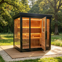 Ruang Sauna Basah Luar Ruangan Kayu Solid Elektrik untuk 4 Orang, Kombinasi Shower Cold Plunge untuk Penggunaan di Gym, Taman & Villa, Custom OEM