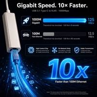 Adaptador USB C a LAN Gigabit 1000Mbps RJ45 USB3.1 de Aluminio, Sin Necesidad de Controladores, para MacBook, Chromebook, PC con Windows, Laptop