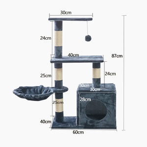 Modern Large <b>Cat</b> Tree Tower with Wooden Scratcher Wool and Sisal Shelves Indoor Climbing House for <b>Cats</b> Meow Love Product - Product Image 2
