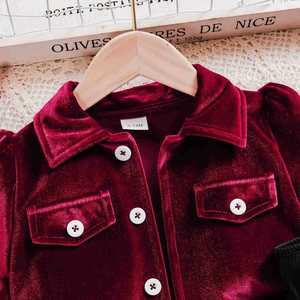 Set Due Pezzi per <span class=keywords><strong>Bambina</strong></span> con Giacca in Velluto Rosso Vino e Gonna con Fiocco in Tulle, Primavera e Autunno, con Accessori per Capelli - Product Image 6