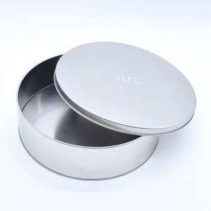Boîte <span class=keywords><strong>ronde</strong></span> en métal argentée de <span class=keywords><strong>grande</strong></span> taille pour biscuits, chocolat et gâteaux, D235*70mm - Product Image 3