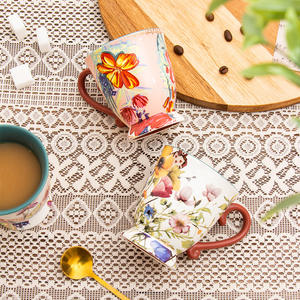 Mug en céramique à motif floral 190 ml, design tulipe, pour le petit-déjeuner, le café, le thé, vaisselle - Product Image 5