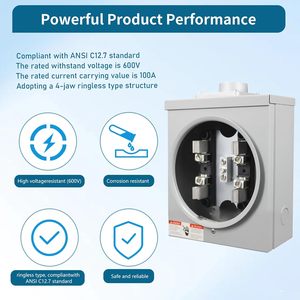 Compteur électrique chinois 100 A, base de compteur à 4 mâchoires, 600 V, monophasé, 3 fils, type anneau, contournement de la sonnette, alimentation aérienne et souterraine - Product Image 5