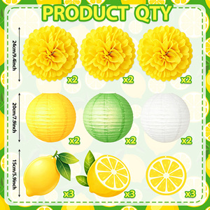 Kit de Decoración para Fiesta de Graduación Amarillo Verde Limón, Linterna de Papel con Forma de Flor, Recortes de Limón, Decoración para Mesa Interior para Baby Shower - Product Image 1
