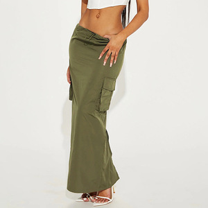 Mode Streetwear Cordon Vert <span class=keywords><strong>Jupe</strong></span> Avec Fente Femmes 2023 Y2K Longues Jupes Cargo - Product Image 1