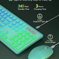 Clavier et souris sans fil 2,4 GHz Combo Rétroéclairage RVB, Lettres lumineuses rechargeables, Taille standard, Ergonomique